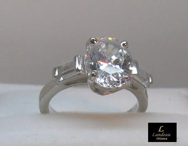 Lab Created 2.4 ct Diamond Three Stone Wedding Ring S Silver (4.75)