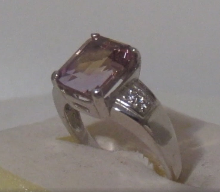 5.1 ct natural gem emerald cut ametrine gold on sterling silver ring (8.25)