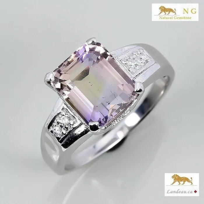 5.1 ct natural gem emerald cut ametrine gold on sterling silver ring (8.25)