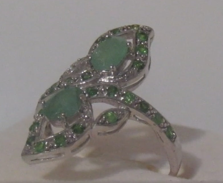 3.6 ct natural gems unique emerald garnet gold on s silver ring (7.5 -7.75)