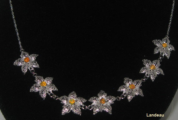 5 ct natural gems fire opals flower gold on sterling silver necklace