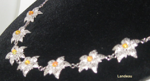 5 ct natural gems fire opals flower gold on sterling silver necklace