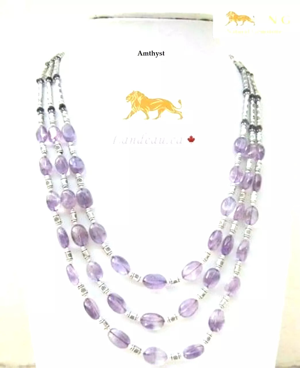 natural gems attractive Amethyst 3 strands sterling silver necklaces