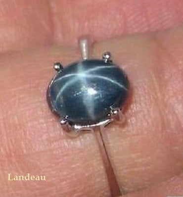 2 ct natural gem 6 Ray Star Sapphire Solitaire Silver Ring (7.5)