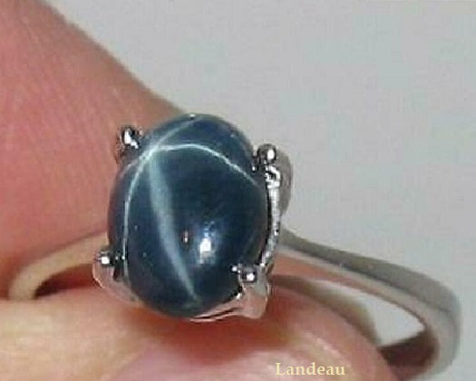 2 ct natural gem 6 Ray Star Sapphire Solitaire Silver Ring (7.5- 7.75) v