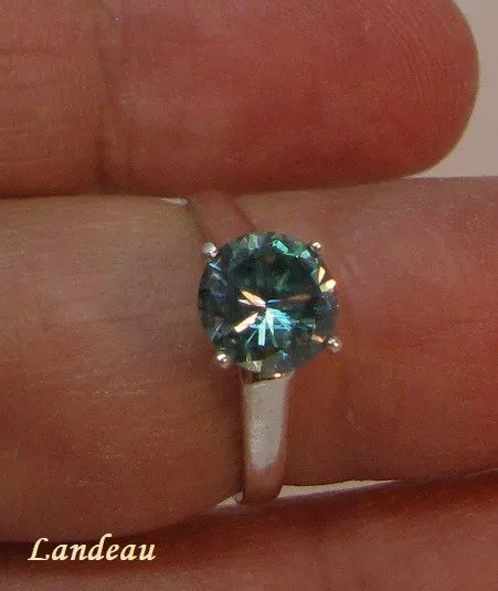 Lab Created engagement ring 1.78 ct light blue diamond silver ring (6.5)