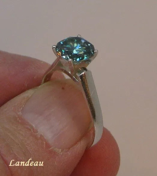 Lab Created engagement ring 1.78 ct light blue diamond silver ring (6.5)