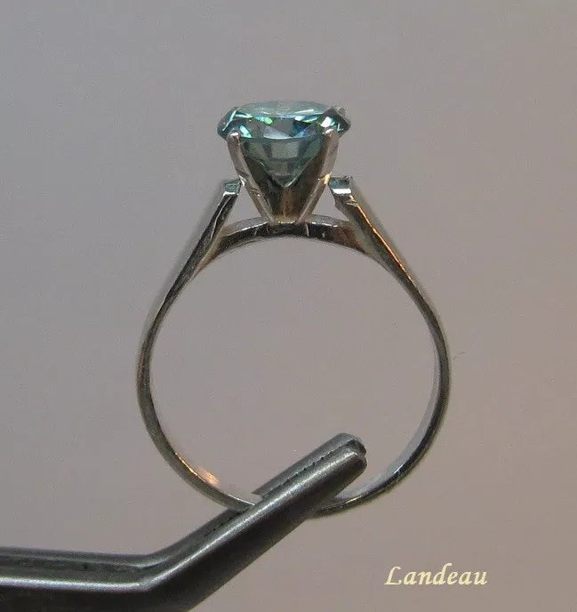 Lab Created engagement ring 1.78 ct light blue diamond silver ring (6.5)