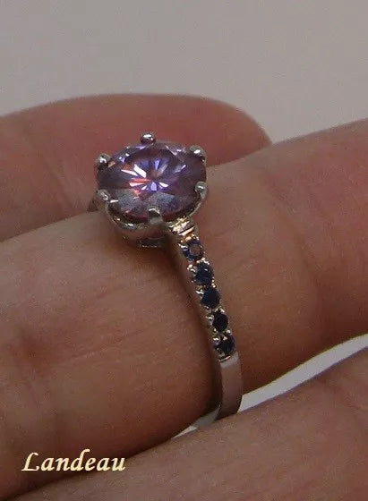 Lab Created 2 ct sparkling pink diamond & blue sapphire silver ring (8)