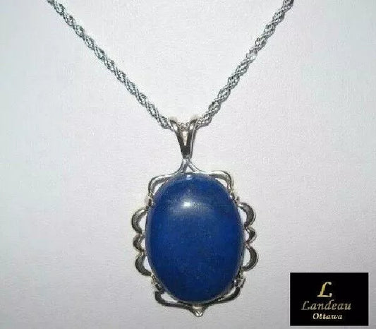 49.90 ct natural gem oval blue lapis lazuli sterling silver pendant & necklace