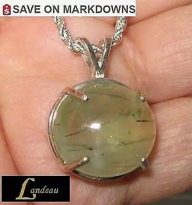 14 ct natural gem australian prehnite sterling silver pendant & necklace