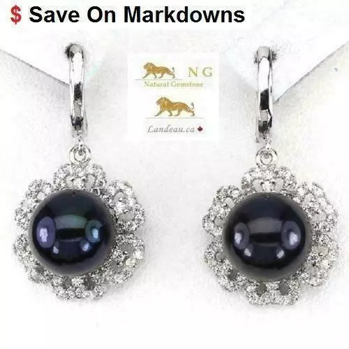 natural gems black tahitian pearl gold on sterling silver earrings