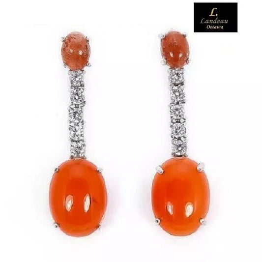 12 ct natural gems orange carnelian gold on sterling silver earrings