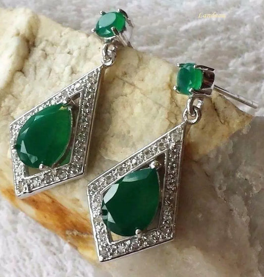 5 ct natural gems green aventurine dangle earrings sterling silver