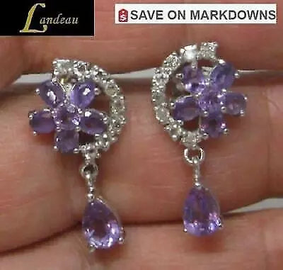 6.8 ct natural gems purple amethyst with sapphire g on s. silver earrings
