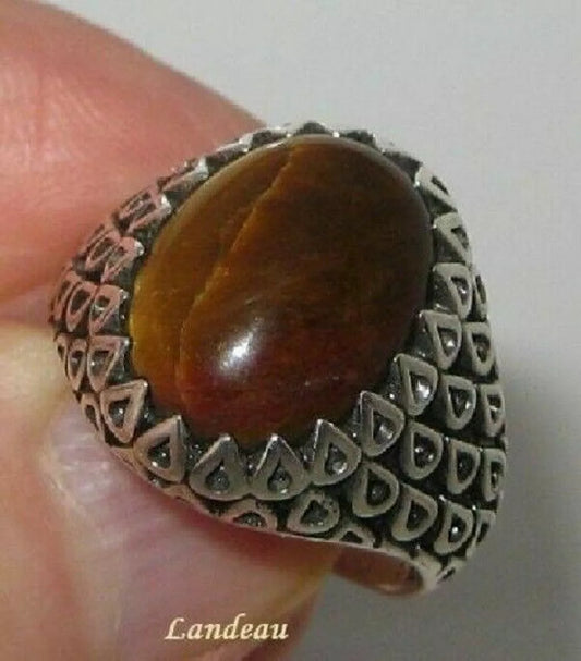 12.2 ct tiger's eye men's sterling silver ring (9 )