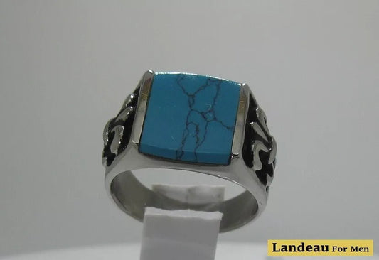 5 ct natural gem men's natural-blue turquoise titanium ring (10-11)