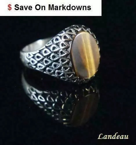 7.7 ct natural gem tiger's eye men's sterling silver ring (8.75