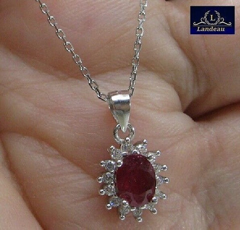 3.4 ct natural gem red ruby 14k white gold on 925 s. silver pendant