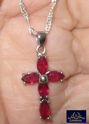 5 ct natural gems red ruby gemstone cross gold on s. silver pendant 