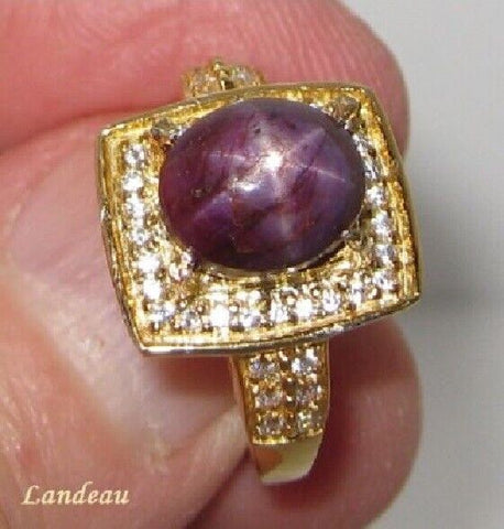 4.65 ct natural gems star ruby sapphire yellow gold on s. silver ring (6.5)
