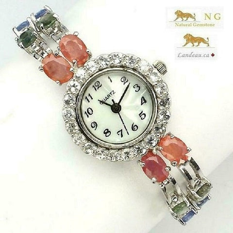 natural gems multi gem ,dial mop, sterling silver watch