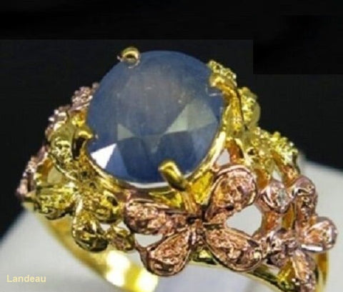 gold 4.25 ct natural gem blue sapphire two golds on sterling silver ring (7)