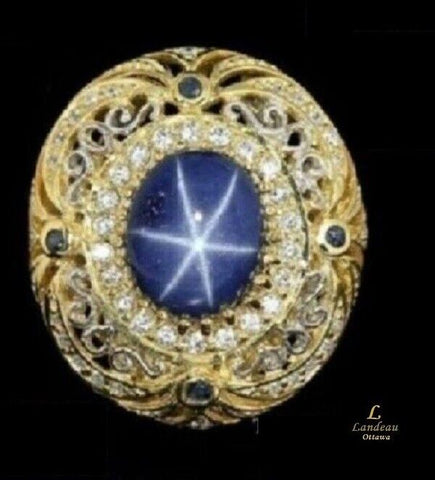 gold natural gems 6.6 ct star sapphire yellow gold on silver ring ( 7.25 )