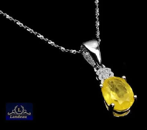 2 ct natural gem yellow sapphire gold on sterling silver pendant 