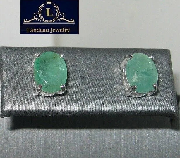 4 ct natural gems green oval emerald sterling silver earrings