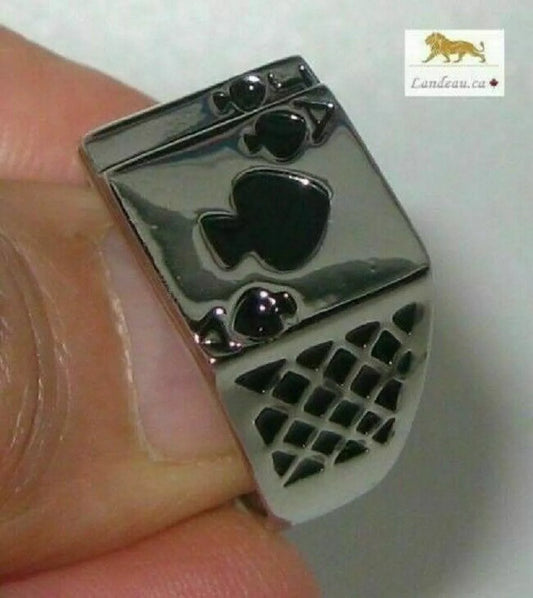 men's stainless steel lucky poker ring black ace