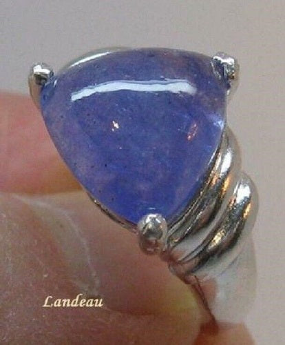 5.75 ct natural gem blue violet trillion tanzanite s. silver ring (6.5)