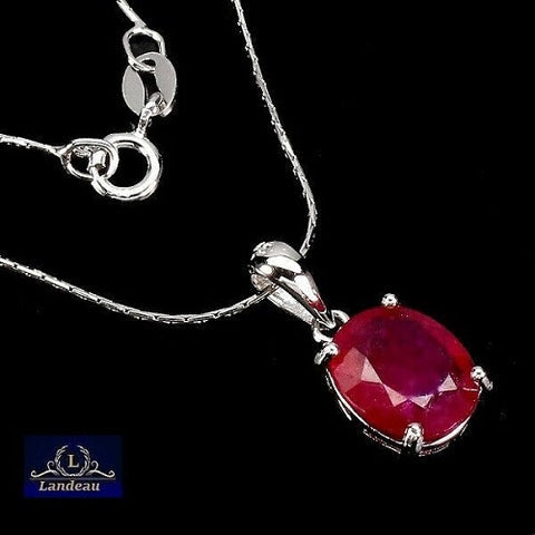 4 ct natural gem red ruby 14k white gold on 925 s. silver pendant