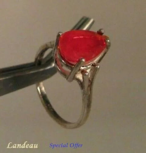 1.40 ct natural gem mexican red fire opal sterling silver ring (6.5)