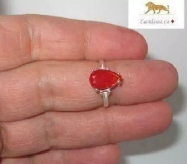 1.40 ct natural gem mexican red fire opal sterling silver ring (6.5)