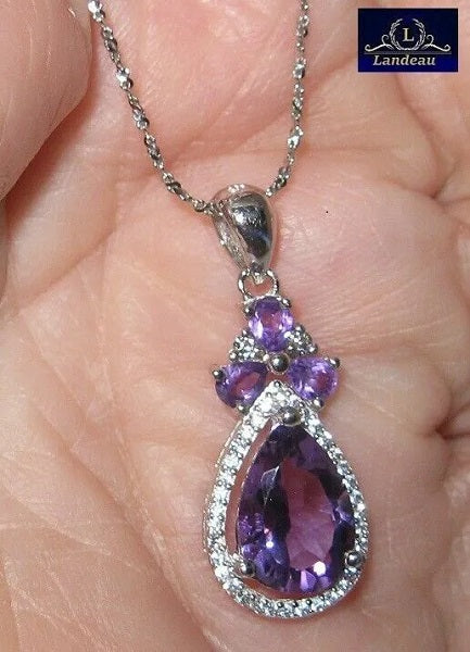 5 ct natural gems amethyst gold on sterling silver pendant
