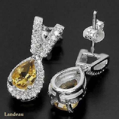 3.4 ct natural gems citrine topaz gold on sterling silver earrings v