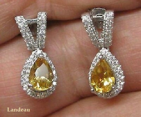 3.4 ct natural gems citrine topaz gold on sterling silver earrings