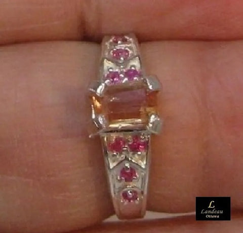 1.4 ct natural gems royal imperial topaz & ruby sterling silver ring (6.75) v