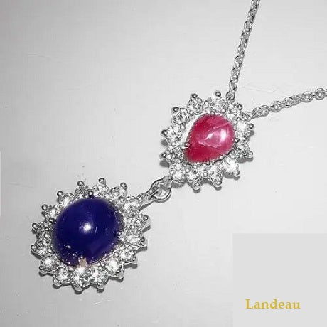 7.4 ct natural gems ruby & sapphire gold on s. silver pendant
