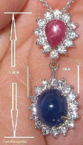 7.4 ct natural gems ruby & sapphire gold on s. silver pendant & necklace