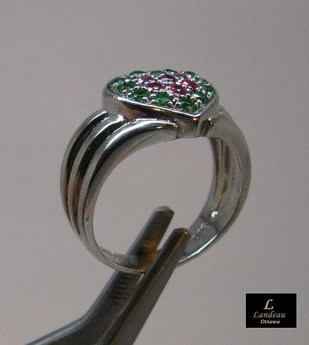 1.4 ct natural gems emerald ruby heart gold on sterling silver ring (5.5)