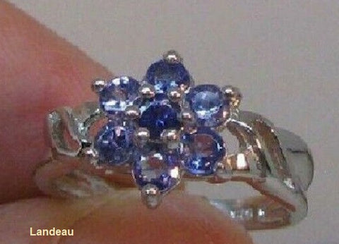 1.8 ct natural gems multi tanzanite flower gold on s. silver ring ( 6.75 ) v