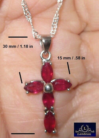 5 ct natural gems red ruby gemstone cross gold on s. silver pendant & necklace v