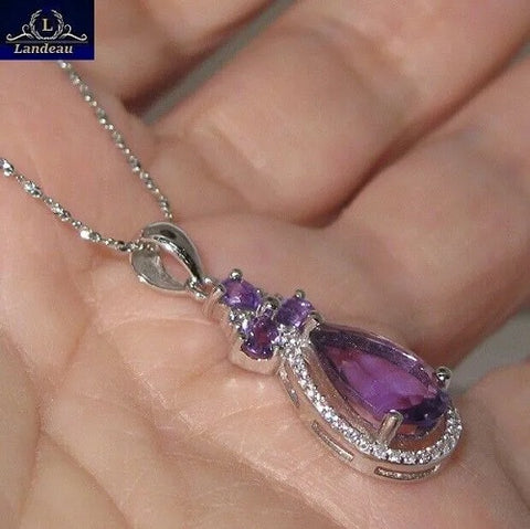 5 ct natural gems amethyst gold on sterling silver pendant & necklace v