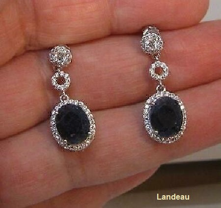 6 ct natural gems deep blue sapphire gold on sterling silver earrings