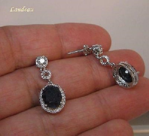 6 ct natural gems deep blue sapphire gold on sterling silver earrings