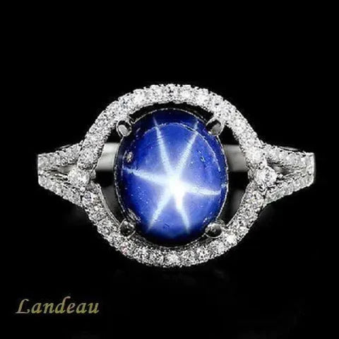 6.8 ct natural gem 6 rays star sapphire gold on s. silver ring (8.25)