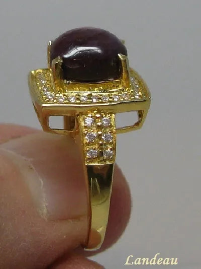 4.65 ct natural gems star ruby sapphire yellow gold on s. silver ring (6.5) v