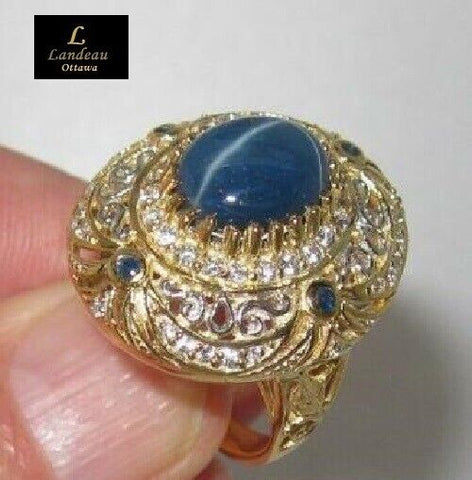 gold natural gems 6.6 ct star sapphire yellow gold on silver ring ( 7.25 )v
